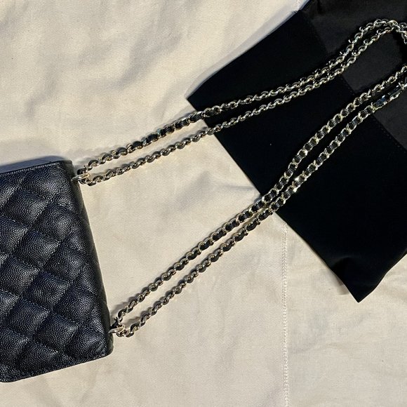 Chanel Caviar Quilted Pocket Twins Clutch With Chain in Black | Brand New - Picture 3 of 11